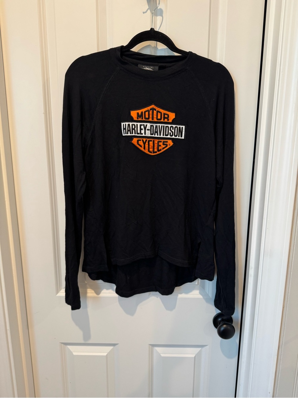 Harley-Davidson Black Tee with Orange and White Shield Patch
